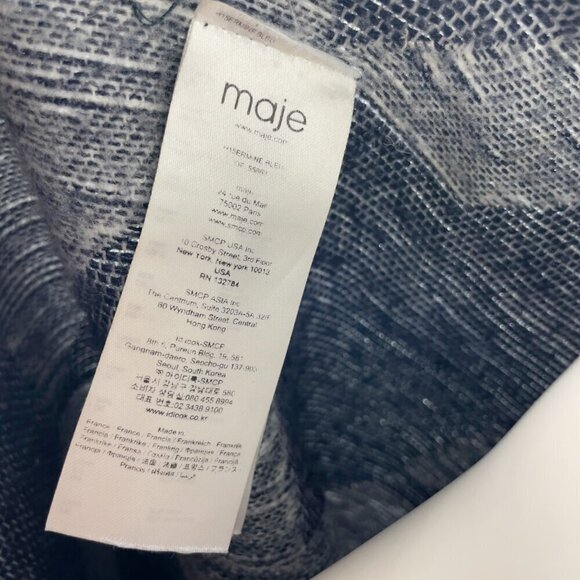 MAJE Boho Fringed Cape Western Poncho Stars Print Indigo Blue‎ White OS - Picture 5 of 6